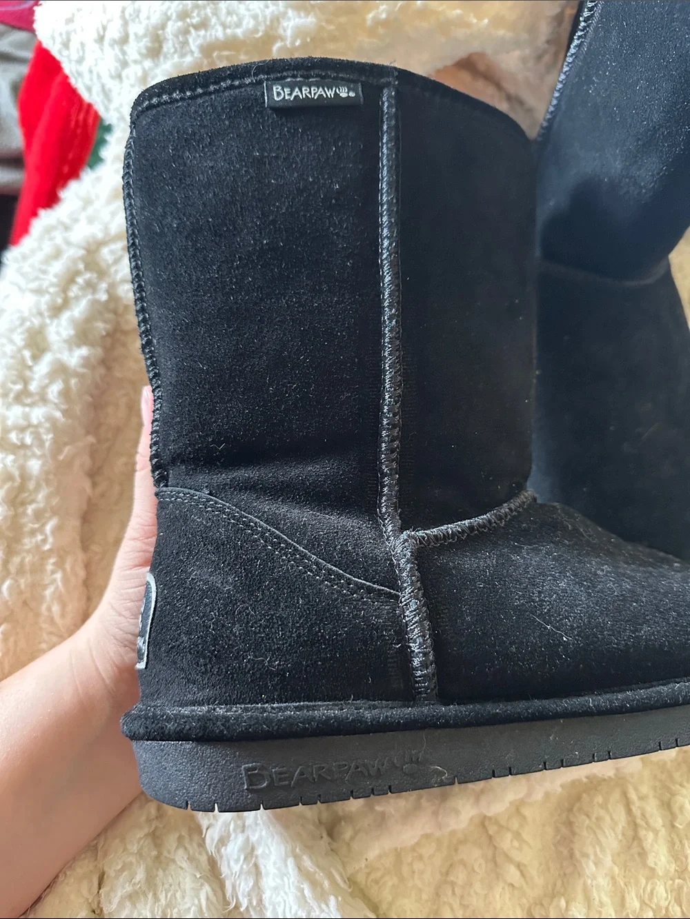 BearPaw Black Suede Plush-Lined Mid-Calf Boots